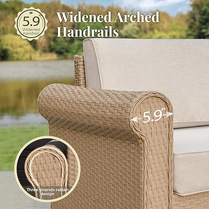 Patio Couch, 2-Piece Outdoor Rattan Wicker Sofa with 5.5" Thick Waterproof Cushions Deck Backyard