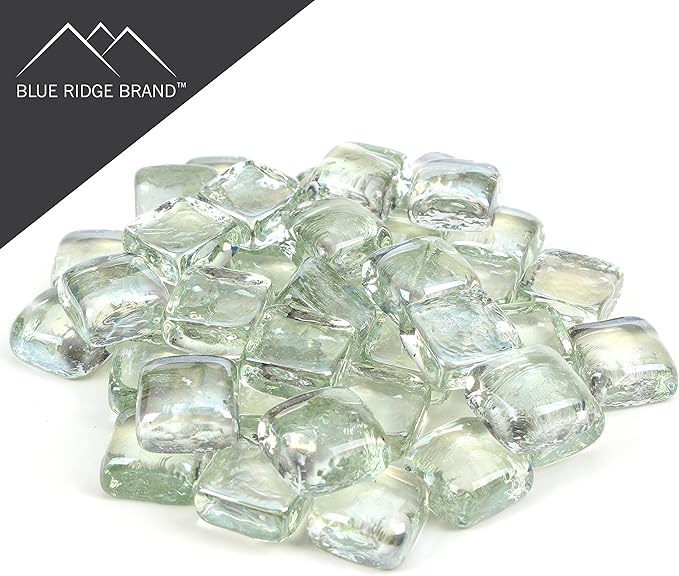 Reflective Fire Pit Glass Cubes - Professional Grade Fire Glass for Fire Pit - 1" Firepit Glass Rock - Glass Stones - Gas & Propane Fire Pit & Fireplace Glass (20 Pound, Clear)