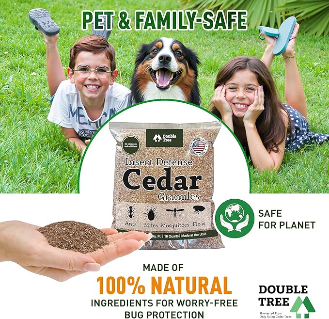 Double Tree Home and Garden Cedar Granules | Repels Fleas, Ticks, Ants, and Mosquitos | Rich Cedar Scent | Non Toxic | Pet Safe | 1 Bag (16 Quarts)