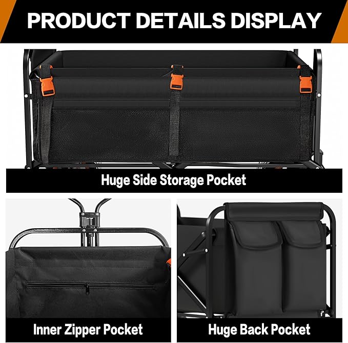 Highpro Heavy-Duty Folding Beach Cart with Extra Large 150L Capacity, 360° Locking Brakes, Waterproof Fabric, and 6 Storage Pockets – Holds Up to 320 lbs for Camping, Beach, and Outdoor Use