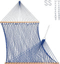 Lazy Daze Hammocks 12FT Double Rope Hammocks, 2 Person Hand Woven Cotton Hammock with Spreader Bar for Outside, Patio, Poolside, FIT 13-15 Foot Stand, Max 450 Lbs, Blue, 141 x 57 inches