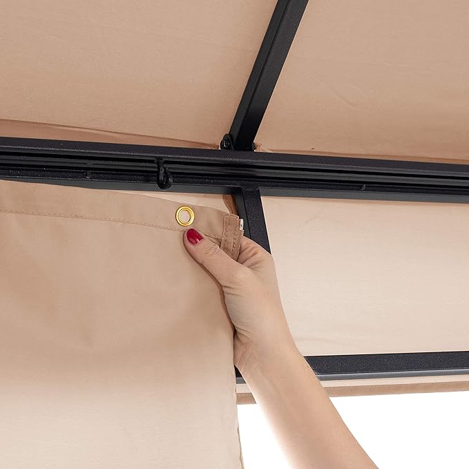 TOOLPORT Gazebo 10X10 Ft with Approx. 6.5 Oz/Yd² Waterproof Tarp Roof Pavilion with 4 Curtains in Cappuccino