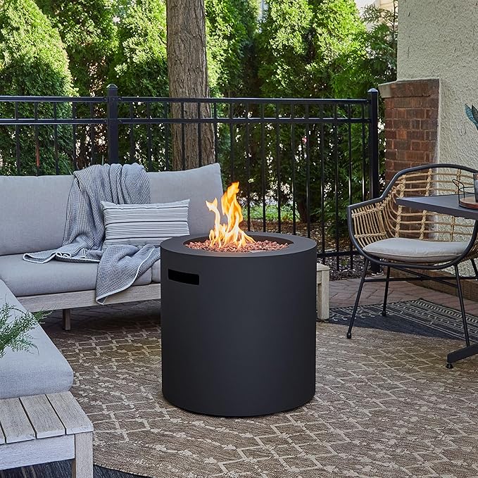 Real Flame Aegean 24" Round Propane Gas Fire Pit Table with Hidden Tank, 50,000 BTU, Powder-Coated Steel, Push-Button Ignition, CSA Certified, Lava Rock, Storage Cover, Stainless Steel Burner with Lid