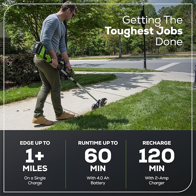 Greenworks 40V 8" Brushless Cordless Edger with 4.0Ah Battery & Charger – Tool-Less Depth Adjustment, Lightweight Lawn Edging Tool, 4-Year Warranty