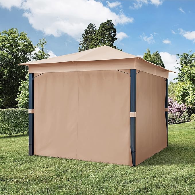 TOOLPORT Gazebo 10X10 Ft with Approx. 6.5 Oz/Yd² Waterproof Tarp Roof Pavilion with 4 Curtains in Cappuccino