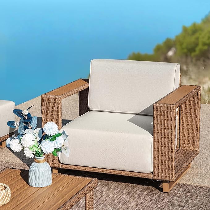 Patio Furniture Set,Outdoor Rattan Wicker Armchairs with 10''Ultra-Thick Cushions,All Weather Patio Conversation Set for Lawn Garden Backyard,Beige
