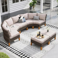 Sophia & William Half Moon Patio Furniture Set 7 Piece Outdoor Sectional Sofa Set, Wicker Patio Conversation Set with 2 Curved Sofa, 1 Armless Chairs, 2 Ottoman for Pool, Deck, Lawn (Beige)