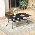 VICLLAX Rectangle Patio Dining Table for 6 Person, Outdoor Metal Steel Slat Table with Umbrella Hole for Patio, Lawn, Garden, Porch, Black