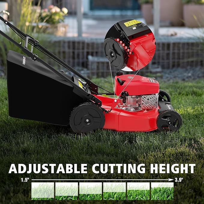 PowerSmart Gas Push Lawn Mower 21" with OHV 144cc Engine, 2-in-1 Mulching and Side Discharge,6 Height Adjustments Easy Assembly & Lightweight, Cordless Push Lawn Mowers for Garden Yard
