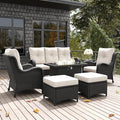 LayinSun 7 Pieces Outdoor Patio Furniture Set with Fire Pit Table, Rattan Wicker Sectional Chairs Sets with Ottomans, Single Chairs and Coffee Table