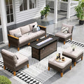 Sophia & William Patio Furniture Set with Fire Pit Table, Large Outdoor Wicker Rattan Sectional Sofa 8 Piece Patio Conversation Set for Deck, Backyard, Porch, Outside(56-Inch Fire Pit,Beige)