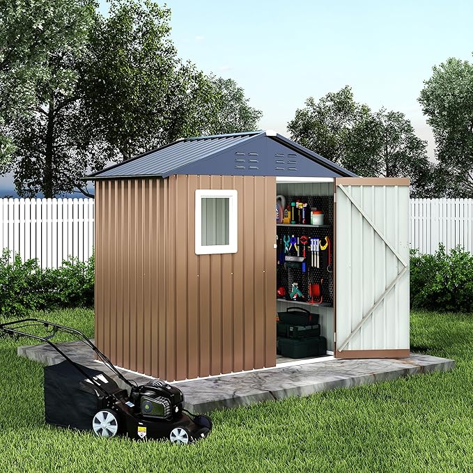 6x4 FT Metal Storage Shed with Window– Outdoor Utility Shed with Lockable Door & Air Vent, Garden/Yard Shed Kit for Backyard Patio Lawn