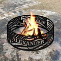 Personalized Fire Pit Ring American Flags US USA Flag Metal Custom Name 360 Degree Campfire Ring Stove Outdoor BBQs Backyard Camping Garden Decor Gifts Father's Day Camper Veteran