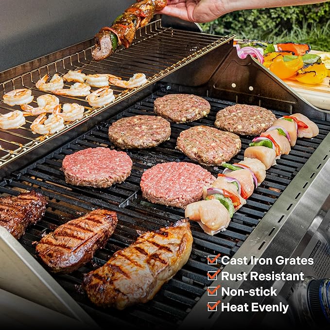 Monument Grills Larger 4-Burner Propane Gas Grills Stainless Steel Cabinet Style with Infrared Side Sear & Side Burners with Cooking Plate(2 Items), Outdoor Use