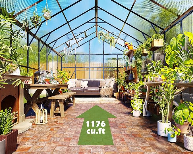 AMERLIFE 10'×14'×8.4' Outdoor Polycarbonate Greenhouse, Heavy-Duty Aluminum Frame Garden Greenhouse with 4 Roof Vents, Rain Gutters & Lockable Door, Fit for Backyard Garden, Black