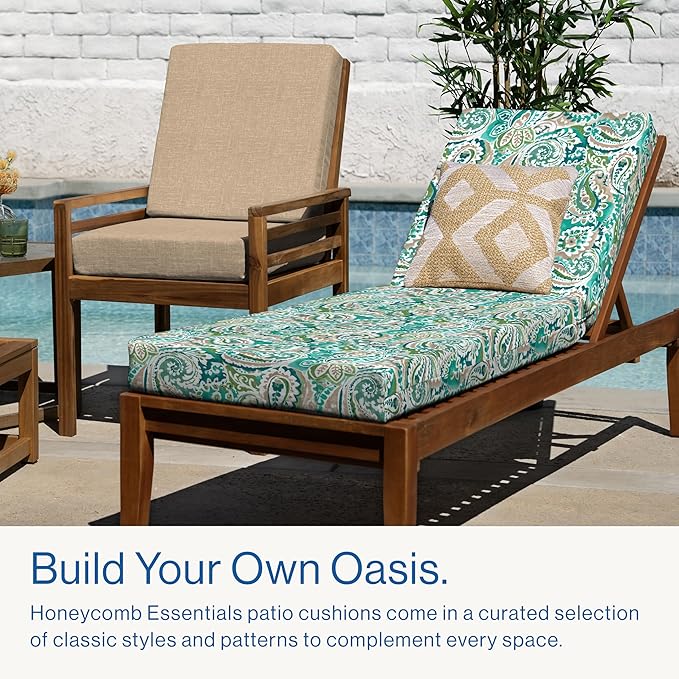 Honeycomb Outdoor Essentials Chaise Lounge, 21 x 70, Geneva Paisley Turquoise Chair Cushion for Patio Furniture