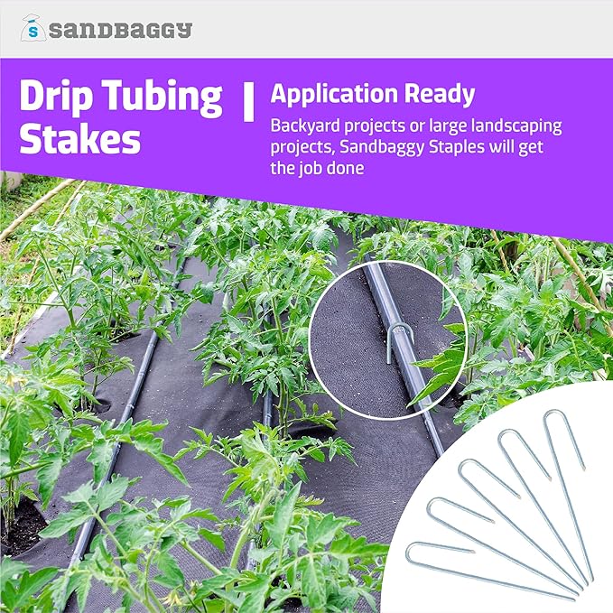 Sandbaggy 400-Pack DRIP TUBING Stakes Landscape Staples | 5 inch Length - 11 Gauge Heavy Duty | Drip Anchors | Landscape Pins | Garden Lawn Nails | Designed to Hold Drip Tubing Up to 1/2" Diameter