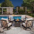 Patio Furniture Set with 32" Fire Pit Table, Patio Conversation Sets 4 Swivel Chairs with Thick Cushion and 50000 BTU Fire Pit Table (5 Pieces,Beige)