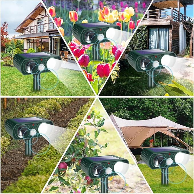 2 Pack Ultrasonic Animal Repeller Outdoor Cat Repellent Solar Deer Repellent Devices Waterproof Motion Activated Animal Deterrent Devices to Scare Squirrel Raccoon Rabbit Skunk for Yard Garden