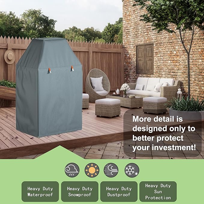 Outdoor Fireplace Cover, Heavy Duty Waterproof Oxford Fabric for Protecting Outdoor Upright Patio Wood Burning Fireplace Covers, 36x25x57 inch Gray