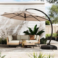 ENSTVER 12FT Cantilever Patio Umbrella With Base Included, Round Large Aluminum Outdoor Cantilever, Heavy Duty Offset Umbrella with 360°Rotation for Pool, Deck, Backyard, Garden(Champagne)