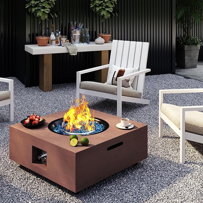 28 Inch Fire Pit Table Propane Fire Pit 40,000btu Gas Fire Pits for Outdoor Outside Patio with Burner Lid, Glass Rocks