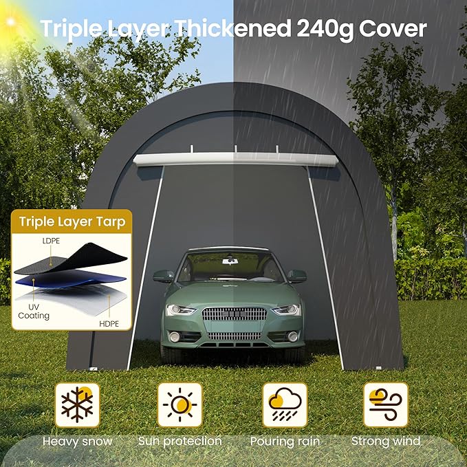 Wisteria Lane Heavy Duty Carport with 4 Cloth Bags, All-Weather Car Canopy with 2 Roll-up Doors, Portable Garage Storage Shelter Shed for Cars, Truck, or Garden Tools, 10' x 15'