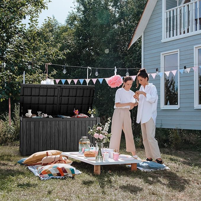 190 Gallon Deck Box Large Outdoor Storage for Patio Furniture,Outdoor Cushions,Garden Tools and Pool Supplies,Waterproof,Resin,Lockable(Black)