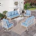 SUNSHINE VALLEY 6 Piece Metal Outdoor Patio Furniture Set, Patio Conversations Sets 3-Seater Sofa, 2-Seater Sofa, 2 Swivel Chair with 5.75" Thick Cushion & Coffee Table White Backyard Furniture, Blue