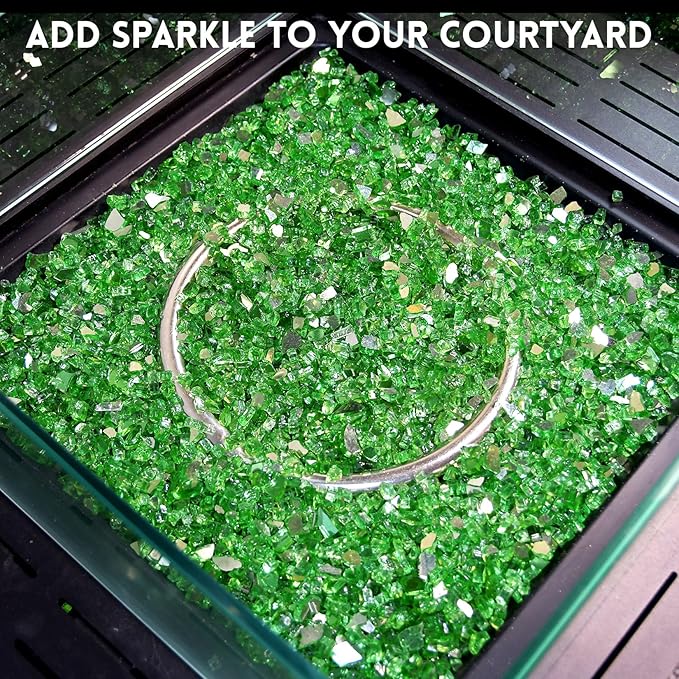 GasSaf 1/4 Inch Fire Glass Reflective Tempered Fireglass Cut Crushed FireGlass for Fire Pit, Fireplace, Replaces Existing Gas Logs & Lava Rocks (10 Pound)(Green Reflective)