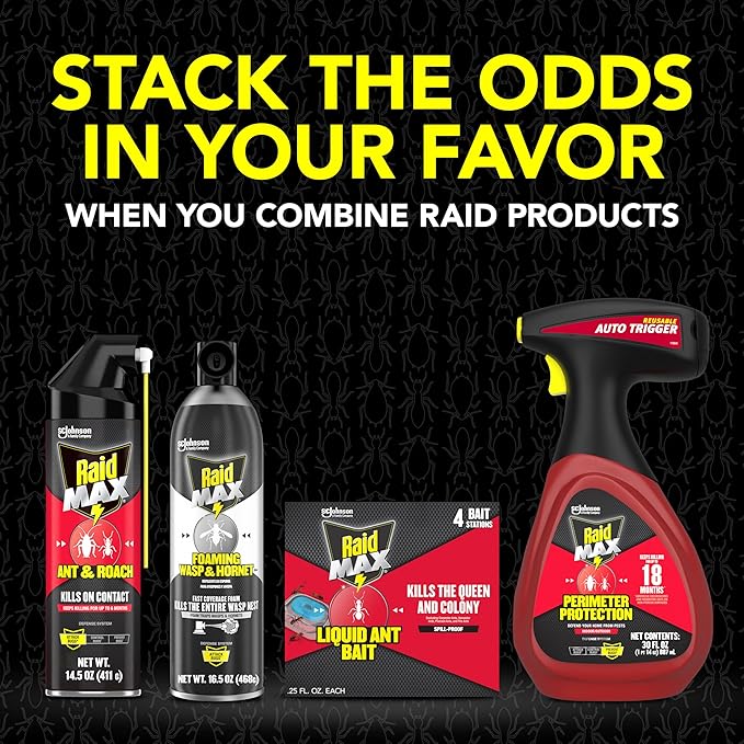 Raid Max Liquid Ant Bait; Kills Ants Where They Breed, for Indoor and Outdoor Use; 4 Bait Stations