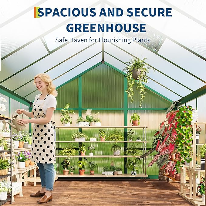 6 X 8 Ft Greenhouse, Greenhouses for Outside, Polycarbonate Greenhouse with Aluminum Frame, Lockable Door and Ajustable Roof Vent for Backyard, Green Houses for Outside Garden Backyard, Patio