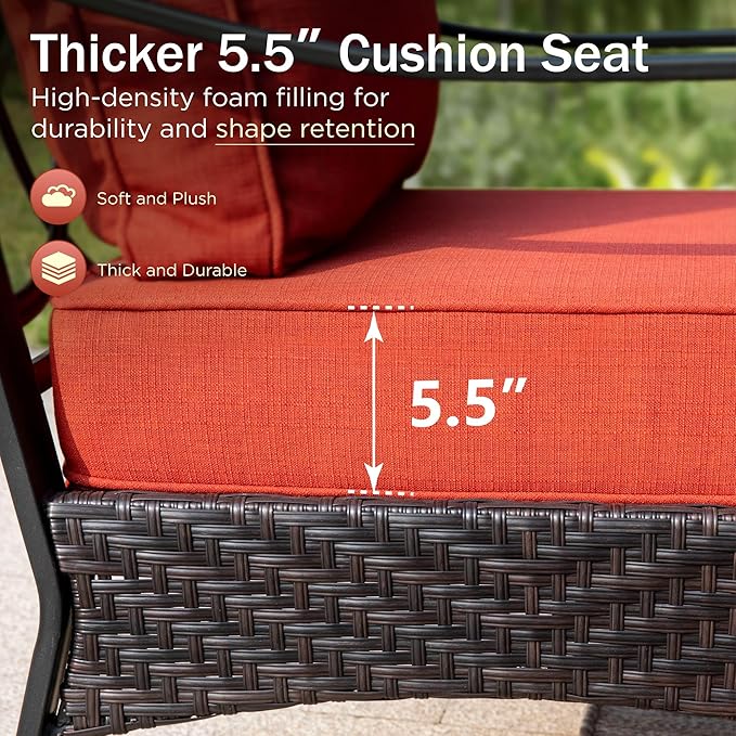 PHI VILLA Patio Furniture Set with 56" Fire Pit Table, Premium Outdoor Wicker Metal Frame Furniture with Upgraded Waterproof Thick Cushions for Porch, Poolside, Deck, and Yard