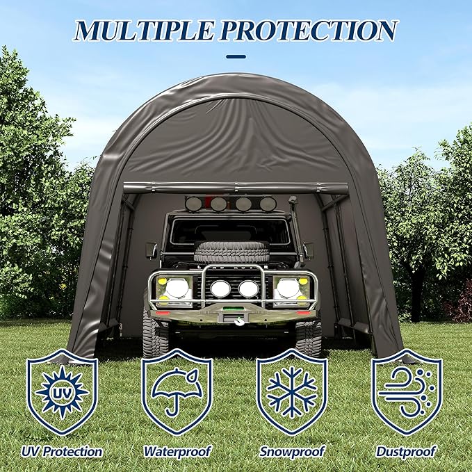COVERONICS 12x20 FT Carpot, Round Portable Garage,Carport Canopy with Galvanized Steel Metal Frame & Vents, Round Style Outdoor Storage Shed for Car, Truck, Boat, Patio Furniture Anti-Snow Waterproof