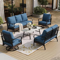 SUNSHINE VALLEY 5 PCS Metal Outdoor Patio Furniture Set, Patio Conversation Set with 1 3-Seater Sofa, 2 Swivel Sofa, Coffee Table - Black & Blue