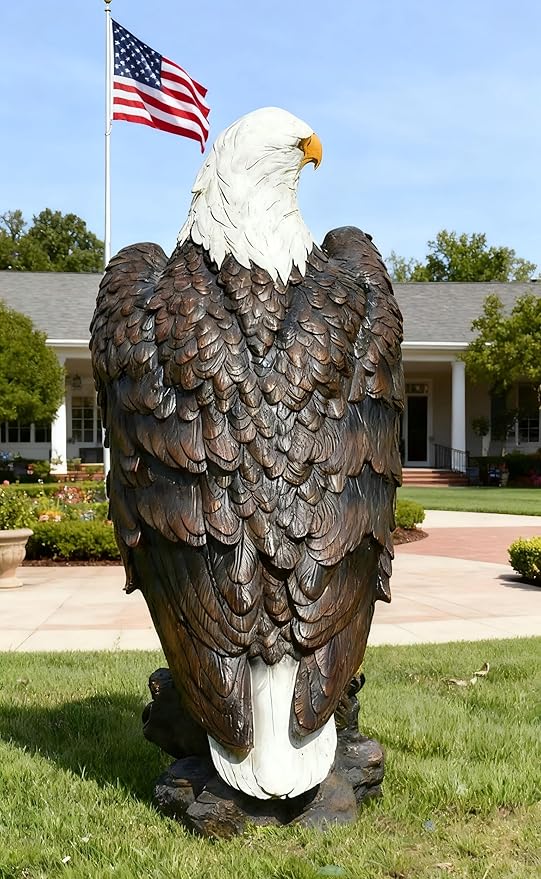 JEESGQT H:24.4 inch Bald Eagle Statue Outdoor, Large Realistic Eagle Sculpture for Garden Decor, Hand-Painted Resin Lawn Eagle Statue, Majestic Yard Art and Patio Decoration