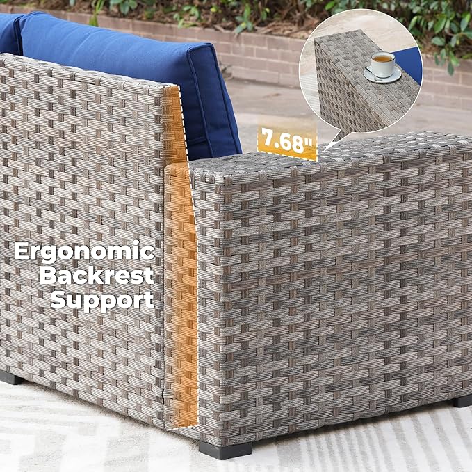 ovios 10 Pieces Patio Furniture Set, Outdoor Wicker Sectional Sofa with 54" Fire Pit Table Swivel Chairs, Modern Modular Deep Seat Rattan Couch Conversation Sets, Navy Blue