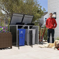 Outdoor Storage Shed Metal Trash Can Storage,54 Cu.Ft Garbage Can Storage Shed W/Lid Chain,Hydraulic Mechanism & Pneumatic Spring Support Rods,for 2 Trash Bins,Bike,Garden Tools,Dark Gray