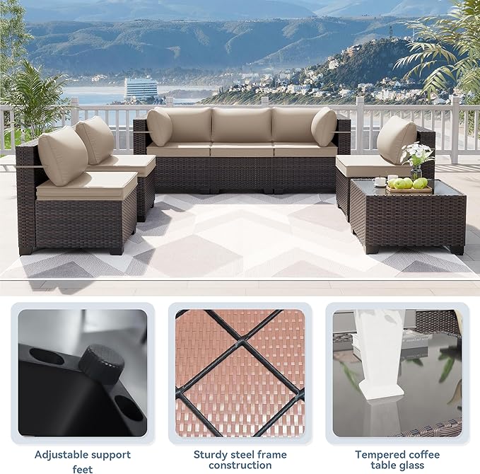 Kurapika 12 Pieces Patio Furniture Set, Rattan Wicker Sofa Set, Outdoor Conversation Sets w/Swivel Rocking Chairs Patio Sectional Sofa w/4 Inch Cushion, Sand