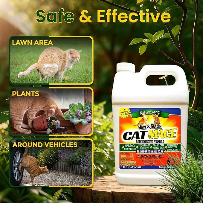 Nature's MACE Cat Mace Cat Repellent, Training Liquid Deterrent Tool, Makes 16 Gallons, Keep Out of Lawn & Garden, Large Areas, Outdoor & Indoor Use, Yards, Landscaped, Plants, 1 Gallon Concentrate