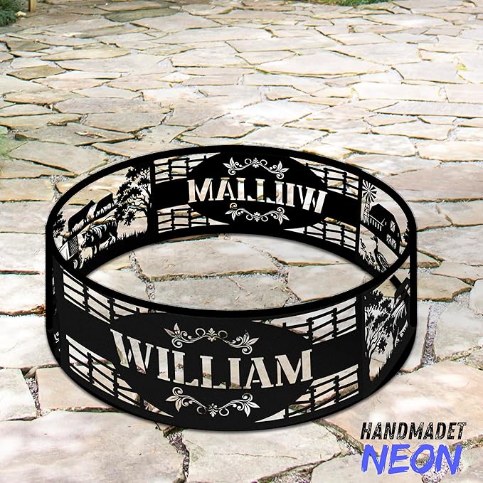Personalized Farmhouse Fire Pit Ring Custom Name Farm Life Metal Campfire Ring Stove 360 Degree Firepit Outdoor BBQs Backyard Camping Garden Decor Gifts for Father Farmer Dads