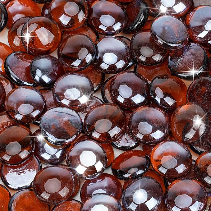 Mr. Fireglass 10 Pound Fire Glass Beads, 1/2" Reflective Round Fire Glass Drops for Fireplace Fire Pit & Lanscaping, High Luster Amber