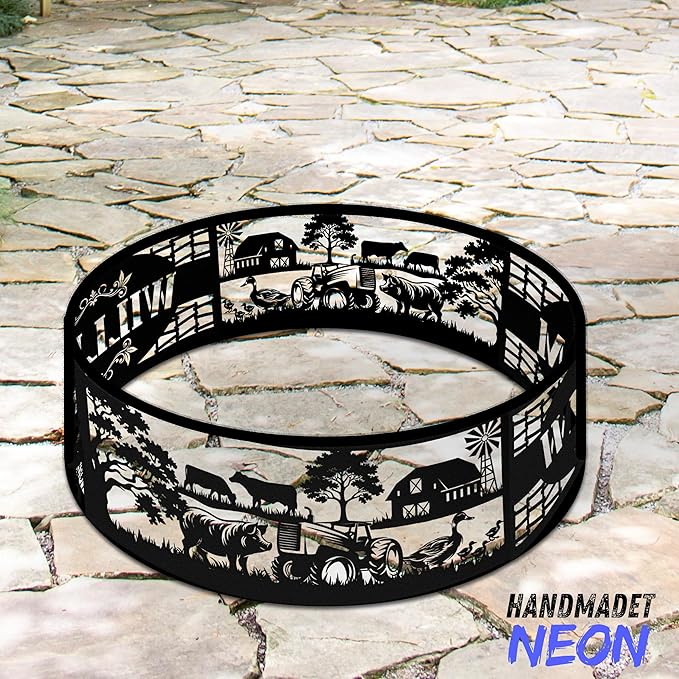 Personalized Farmhouse Fire Pit Ring Custom Name Farm Life Metal Campfire Ring Stove 360 Degree Firepit Outdoor BBQs Backyard Camping Garden Decor Gifts for Father Farmer Dads