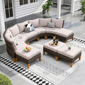 Sophia & William Large Half-Moon Outdoor Patio Furniture Set 9 Piece High Back Wicker Rattan Patio Sectional Furniture Sofa Set Fan-Shaped Conversation Set with 4 Ottomans & 4" Thick Cushions, Beige