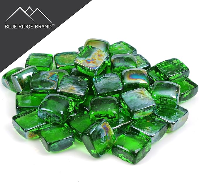Reflective Fire Pit Glass Cubes - Professional Grade Fire Glass for Fire Pit - 1" Firepit Glass Rock - Glass Stones - Gas & Propane Fire Pit & Fireplace Glass (50 Pound, Green)