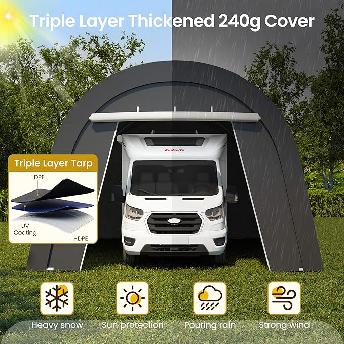 Wisteria Lane Heavy Duty Carport with 4 Cloth Bags, All-Weather Car Canopy with 2 Roll-up Doors, Portable Garage Storage Shelter Shed for Boat, Truck, or Garden Tools, 12' x 25'