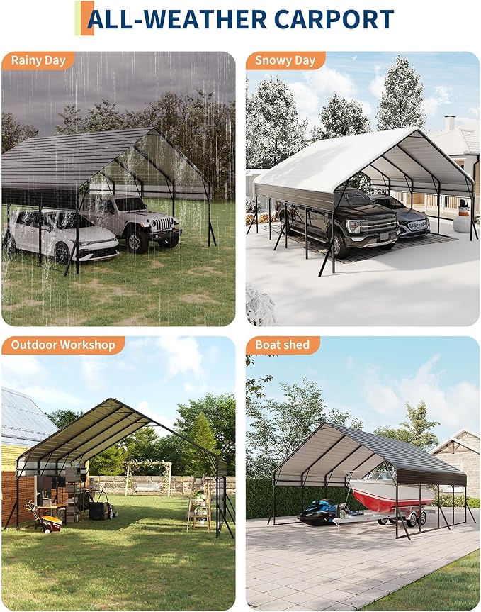 20x20 FT Heavy Duty Metal Carport Kit with Reinforced Frame & Anchor Bolts, for RV, Truck, Boat, Tractor Shelter, 100MPH Wind/35PSF Snow Rating, Easy Assembly