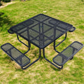 HIMcup 46" Square Picnic Table W/Benches,Heavy Duty Metal Picnic Table Set with 2in Umbrella Hole, 1600 lb Capacity,Commercial Dining Table Furniture for Yard Patio Lawn Party Coffee Shop