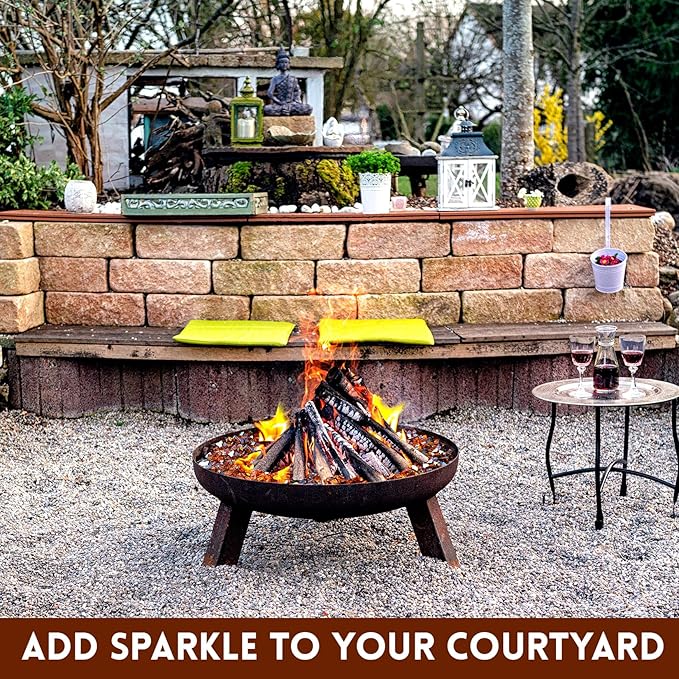 GasSaf 1/2 Inch Fire Glass Reflective Tempered Fireglass Cut Crushed FireGlass for Fire Pit, Fireplace, Replaces Existing Gas Logs & Lava Rocks (10 Pound)(Amber Reflective).