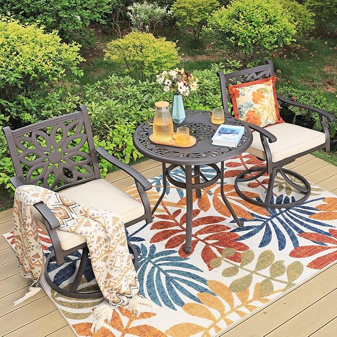 Sophia & William Patio Outdoor Swivel Rocker Dining Chairs Set of 2, Brown Cast Aluminum Furniture Dining Chairs for Dining Table, Load Capacity: 350 lbs